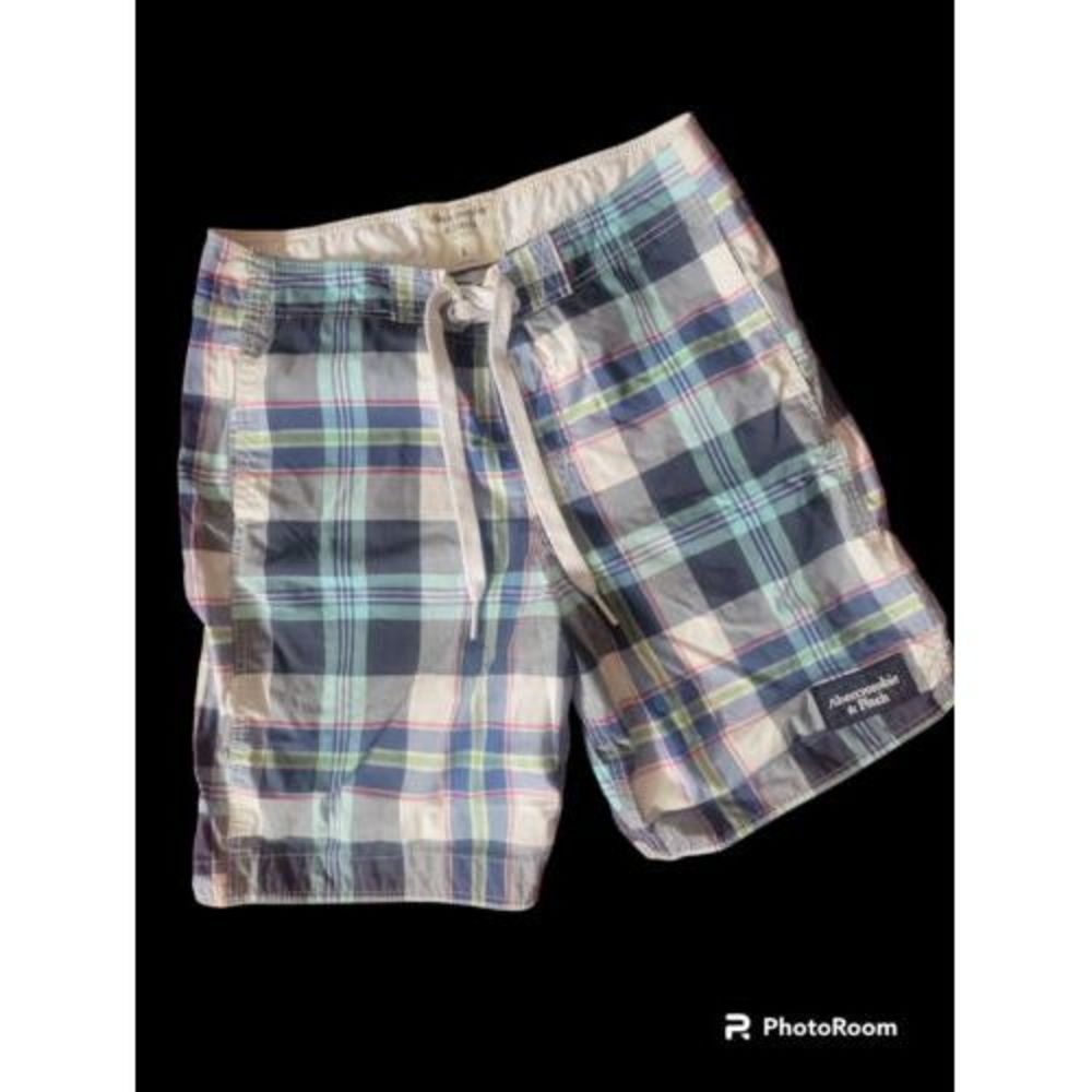 Abercrombie & Fitch Men's‎ Mesh Lined Plaid Board Swim Shorts Multi Color Sz Lg